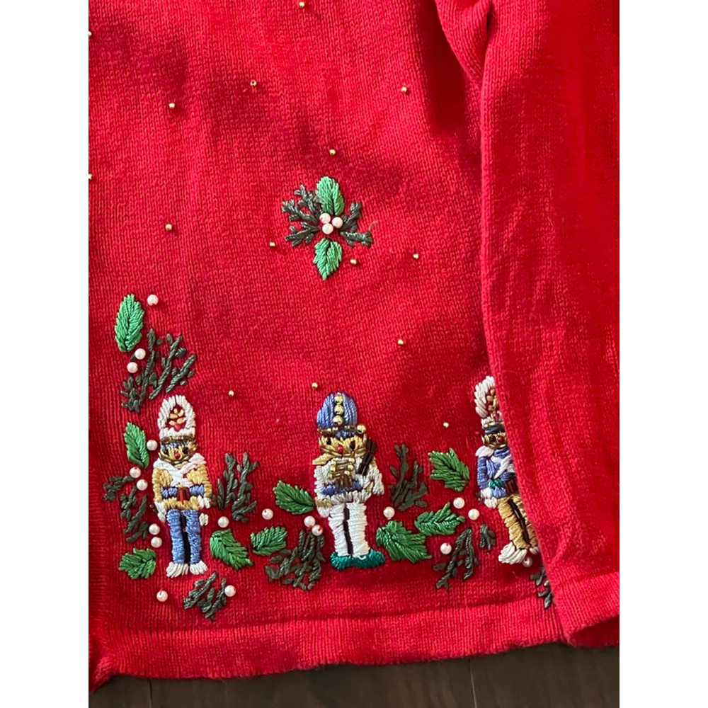 BP Design Women’s XL Nutcracker Embroidered Christmas Cardigan Sweater Red - Picture 3 of 5